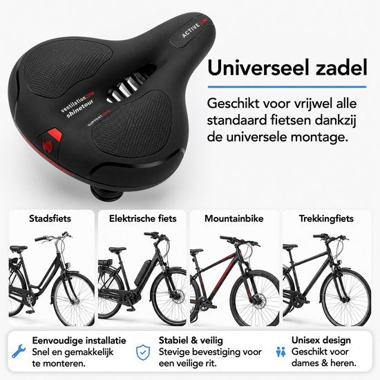 Brixy Ergonomisch Fietszadel - Incl. Zadelhoes - Gelpads & Vering - Reflecterend - Ventilerend - Unisex - Zwart