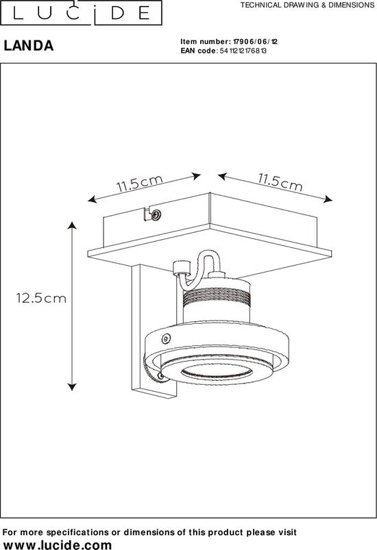 Lucide LANDA - Plafondspot - LED Dim tot warm - GU10 - 1x5W 2200K/3000K - Mat chroom