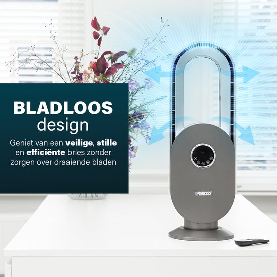 Bladloze Ventilator – 45 W – Oscillerend – Timer 15 U – LED Display – Afstandsbediening – Stil & Krachtig – Princess 351500 – Wit