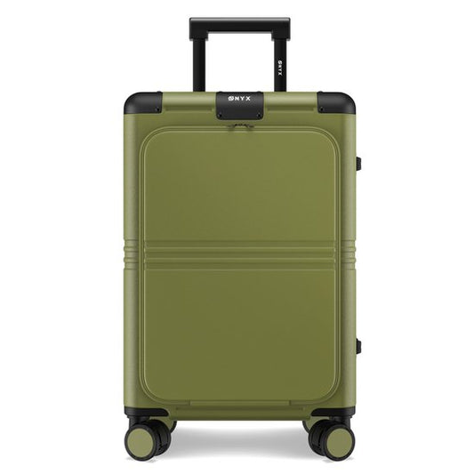 ONYX Hybrid Pro Handbagage Koffer met Voorvak 38 Liter - Gerecycled Polycarbonaat en Ritsloos Design - Reiskoffer met TSA slot en Spinner wielen - Lichtgewicht Trolley met Laptopvak - Olive Green