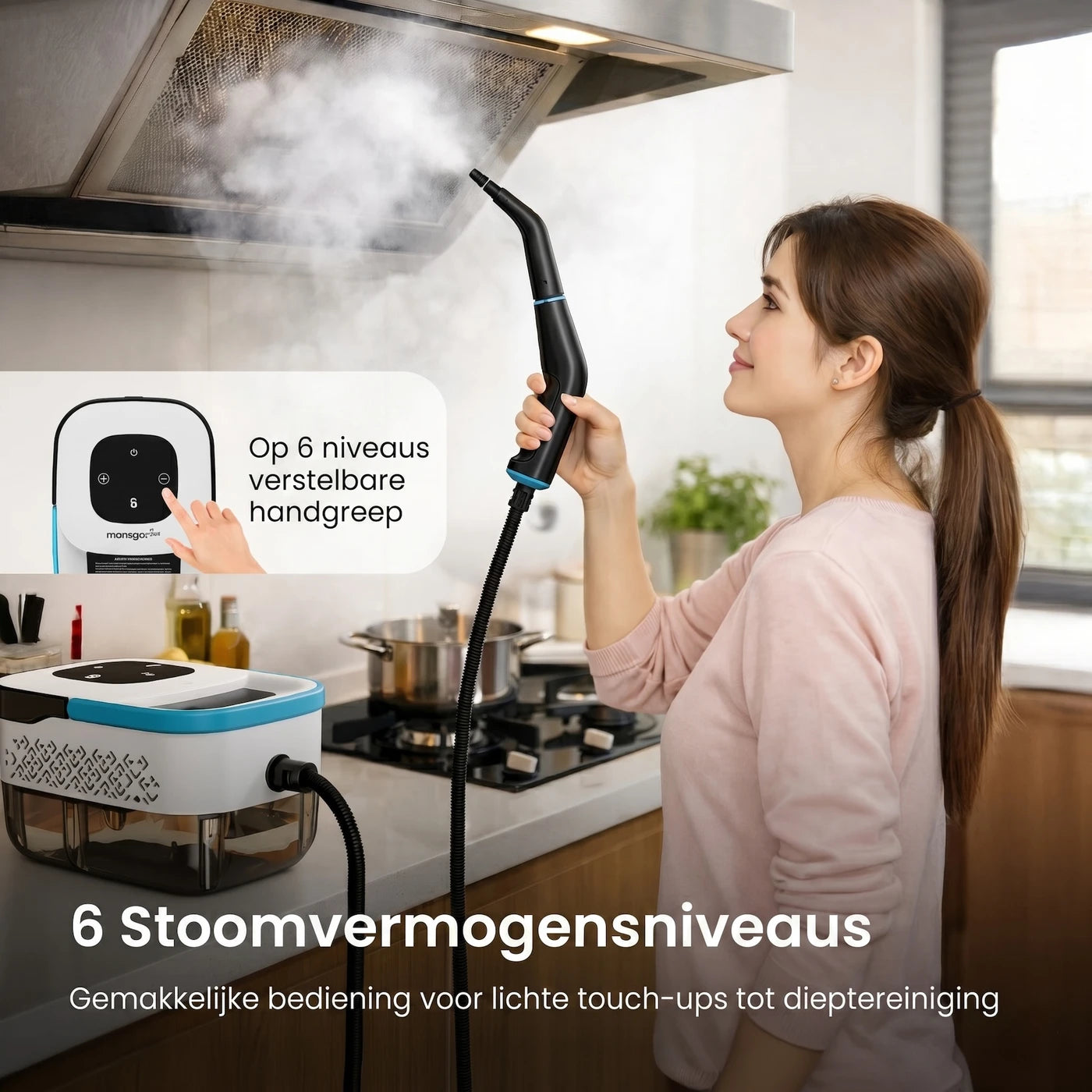 Monsga Stoomreiniger 1500 W – 3,5 Bar – 1,6 L – 15 sec Opwarmtijd – Wit