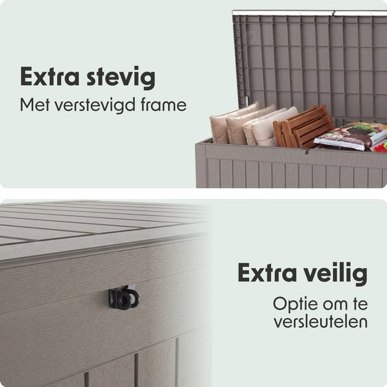 LifeGoods Opbergbox - 870L - Kussenbox - Waterdicht - Tuinkussenbox - Roestvrij - Tuinbox - 146.5x81.5x85.6 cm - Grijs
