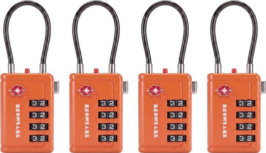 TRVLMORE Kofferslot met Kabel - TSA Gecertificeerd - Alarmfunctie - 4-Cijferig - 4 Stuks - Oranje