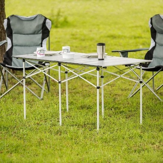 tectake® - Campingtafel - Opvouwbaar - Incl. draagtas - 140 x 70 cm - Grijs - 401170