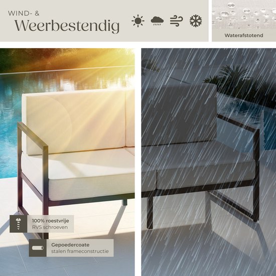 tectake® - Tuin-loungebank Comosa - Voor 2 personen - Tuinbank - 2-zits Loungesofa - Waterafstotende en ultradikke zit-en rugkussens - Draagkracht 125kg per zitplaats - Bruin/beige