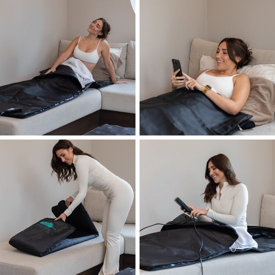 Soft & Silky - ComfortFlow Infrarood Deken - 35 tot 85º - Incl. Detox deken - Infrarood - Rood licht therapie - Sauna - Red Light Therapy - Lamp - Warmte - Elektrische - Deken - Voor spieren, fibromyalgie en gewrichten - Leer zwart