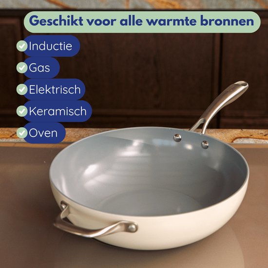 Safecourt Kitchen wokpan - Ø 28 cm - Wokpan - Inductie - Elektrisch - Keramisch - PFAS & PTFE vrij