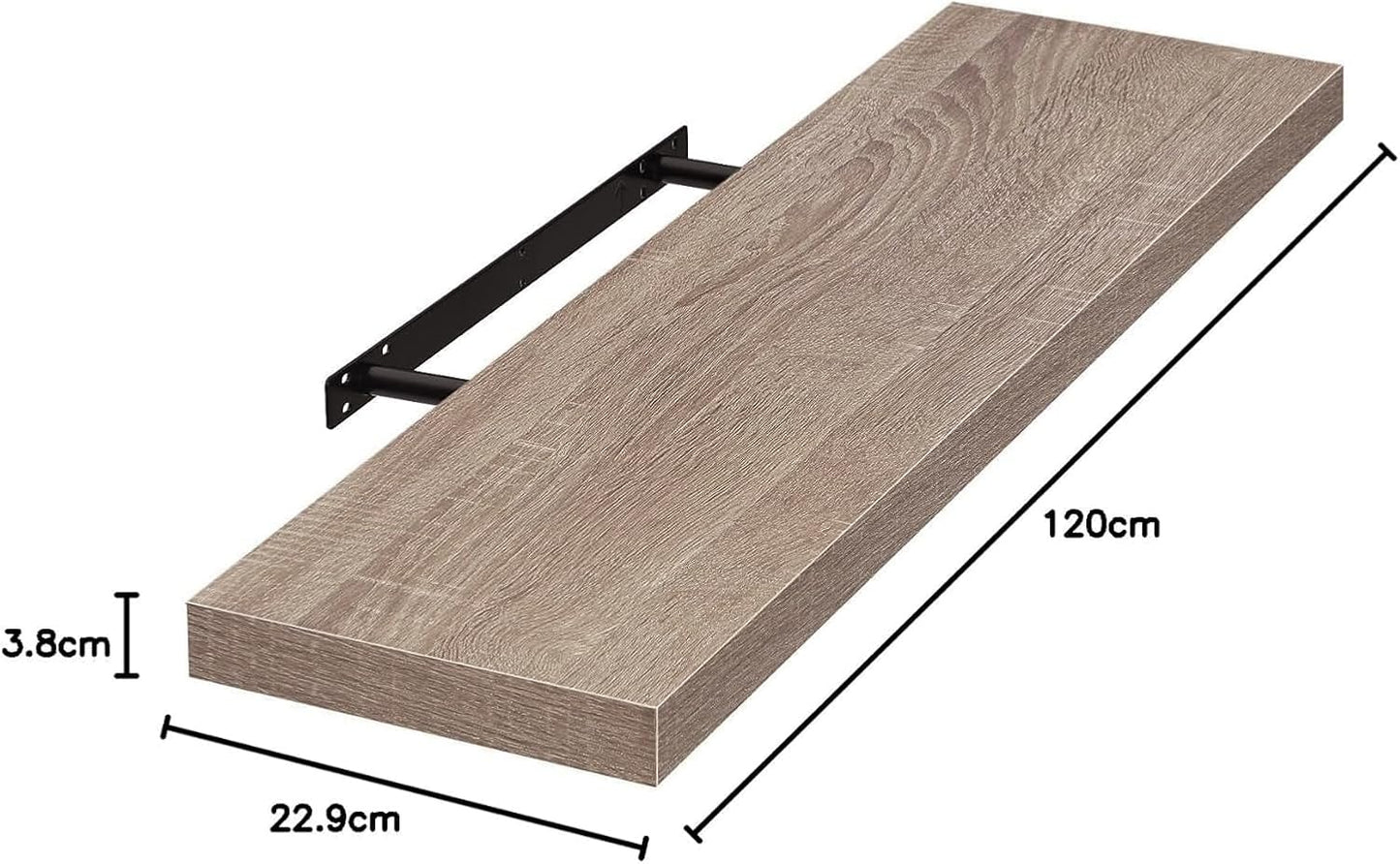Eugad Wandplank Zwevend - Eiken - 120 x 22,9 x 3,8 cm - MDF Hout - Verborgen Wandmontage