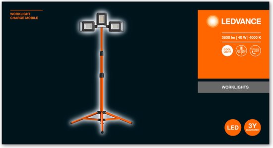 LEDVANCE Werklamp armatuur LED: voor verdieping, WERKLAMP BATTERIJ STATIEF / 4-,- W, 22-…24- V, stralingshoek: 11-, Koel Wit, 4- K, behuizingmateriaal: aluminium/plastic, IP54