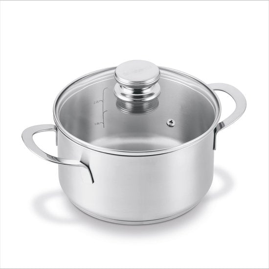 BRABANTIA ENJOYMENT Kookpot/kookpan - Ø 24 cm - RVS - Glazen deksel - PFAS-vrij - Geschikt voor inductie