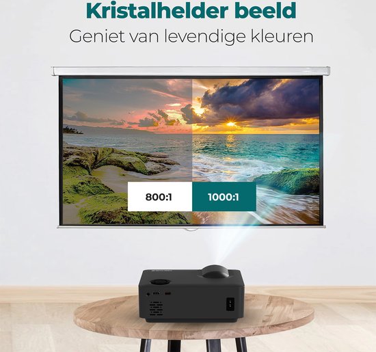 Spoused Beamer - Full-HD - 11.000 Lumen - Streamen Vanaf Je Telefoon Met WiFi - Mini Beamer - Zwart