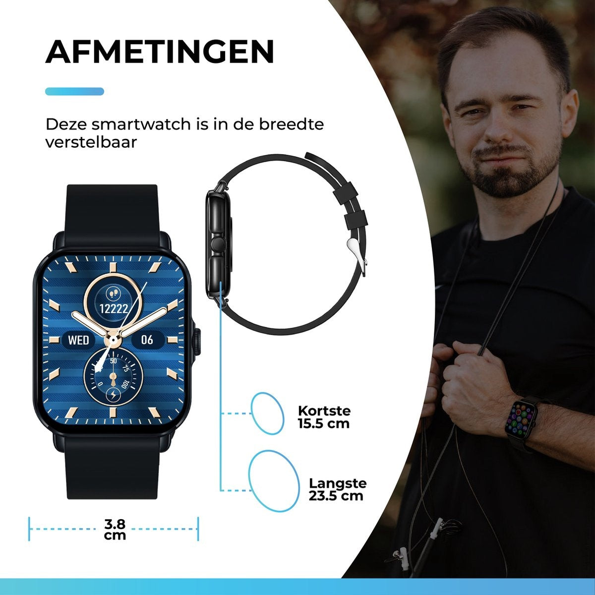 AyeWay Smartwatch - Waterdicht & Touchscreen - 70 Sportmodes - Met App - Smartwatch Heren & Dames - Zwart