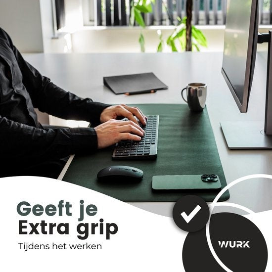 WURK - Professionele bureauonderlegger van kunstleer - Bureau-accessoires - Muismat XXL- Met kabelklem - 90x45 - Donkergroen
