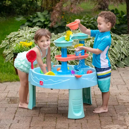 Step2 Double Spin & Showers watertafel - 22-delige accessoireset - Blauw - 71 x 71 x 82,5 cm