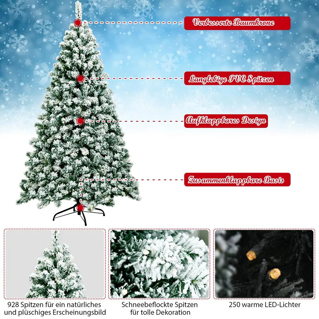 Coast Besneeuwde Kunstkerstboom met LED Wit/Groen – 100 x 180 cm – 928 Takpunten en 250 Warmwitte Lampjes