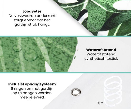 Loti Living Douchegordijn Anti Schimmel – Strelitzia - Inclusief ringen – Waterdicht - Polyester - Douchegordijn 120x200 cm