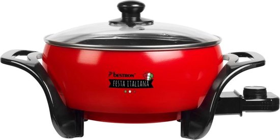 Bestron Elektrische hapjespan - APP800 - Ø26 cm - 1500W - Maximale temperatuur 230°C - Rood