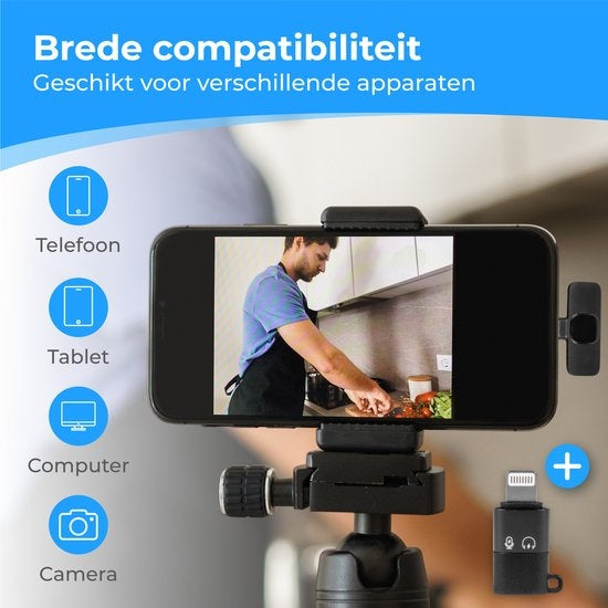 Nuvance - Draadloze Microfoon - Dasspeld Microfoon - Geschikt voor Usb-C & Apple Lightning - Lavelier Microfoon - Plug & Play