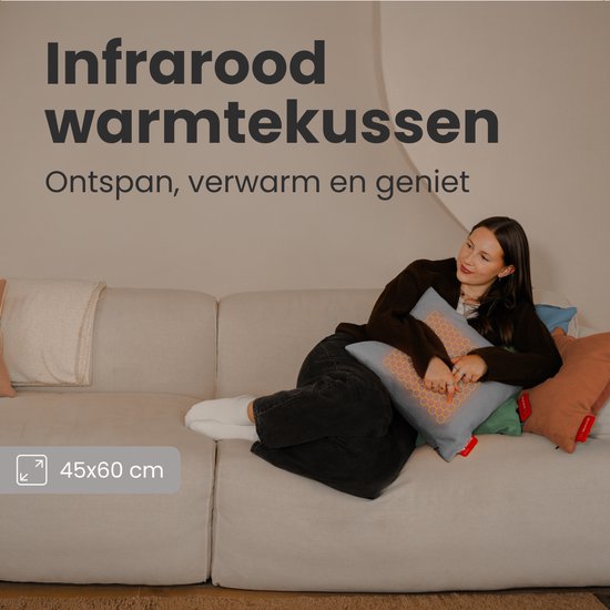 Auronic Warmtekussen - Classic - 45x60 - Draadloos - Oplaadbaar - Elektrisch kussen - Infrarood - Grijs