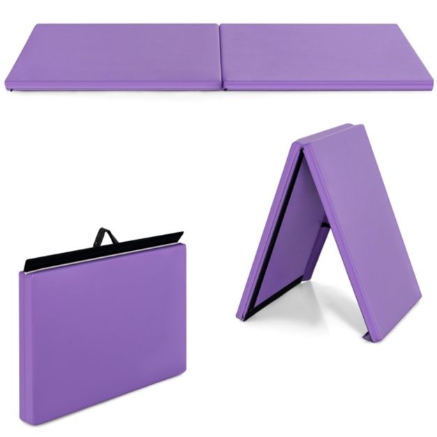 180 x 60 x 5 cm Zachte Opvouwbare Vloermat Draagbare Yogamat met Handvat Oefenmat Opvouwbare Fitnessmat - Paars