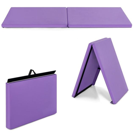 180 x 60 x 5 cm Zachte Opvouwbare Vloermat Draagbare Yogamat met Handvat Oefenmat Opvouwbare Fitnessmat - Paars