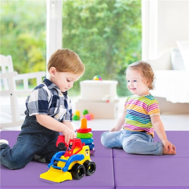180 x 60 x 5 cm Zachte Opvouwbare Vloermat Draagbare Yogamat met Handvat Oefenmat Opvouwbare Fitnessmat - Paars