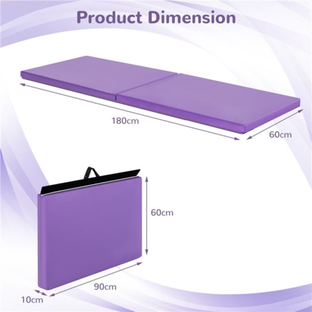180 x 60 x 5 cm Zachte Opvouwbare Vloermat Draagbare Yogamat met Handvat Oefenmat Opvouwbare Fitnessmat - Paars