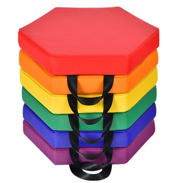 Set van 6 kindervloerkussens Zeshoekige zitkussens met handgrepen 38 x 34 x 5 cm