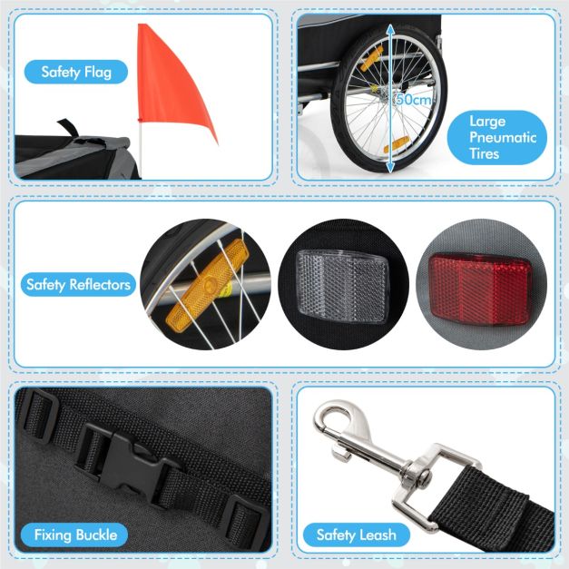 Coast Fietsaanhanger voor Huisdieren | Opvouwbare Transportwagen 135x72x95 cm | Grijs | Geschikt tot 40 kg