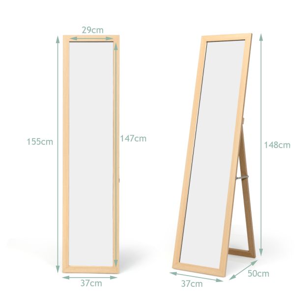 Coast 2 in 1 volle spiegel staande spiegel en wandspiegel met houten frame 37 x 155 cm natuur