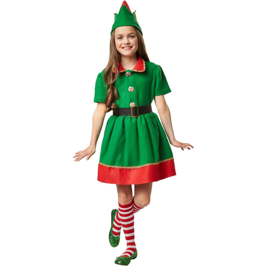 hardwerkende kerstman kinderpak - feestelijk rood/groen - maat 128 (7-8 jaar)