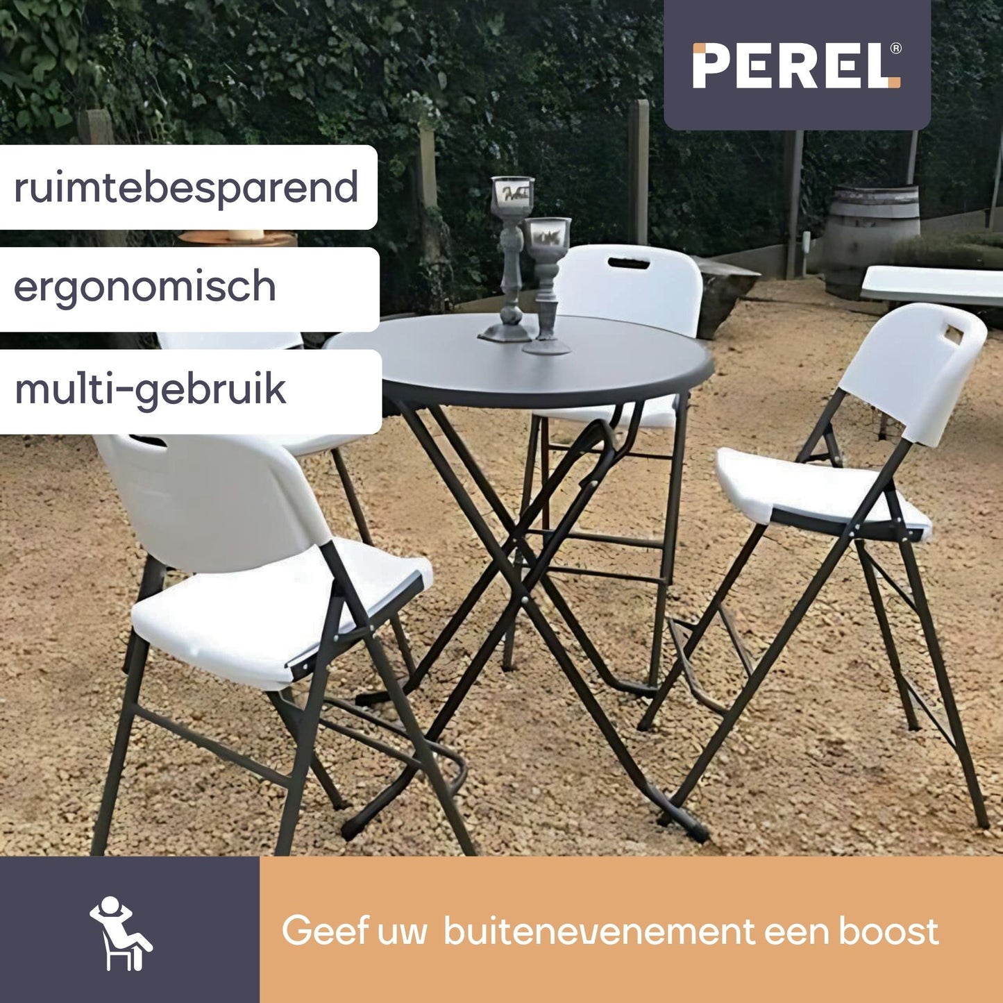 perel inklapbare barkruk - wit - 57 x 78 x 114 cm – met rugleuning en voetsteun – voor binnen en buiten – draagvermogen 200 kg