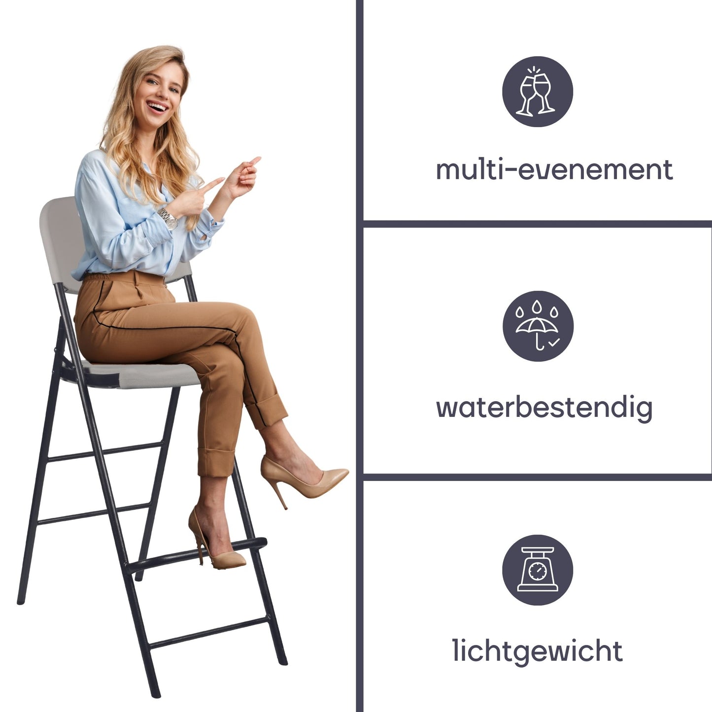 perel inklapbare barkruk - wit - 57 x 78 x 114 cm – met rugleuning en voetsteun – voor binnen en buiten – draagvermogen 200 kg