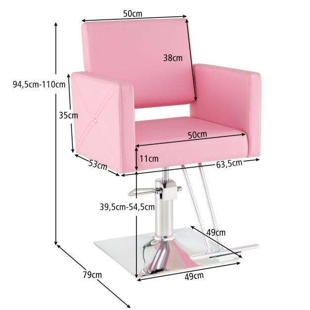 Coast Kappersstoel Roze – Hydraulische Salonstoel met Voetsteun – 63,5 x 79 x 94,5-110 c