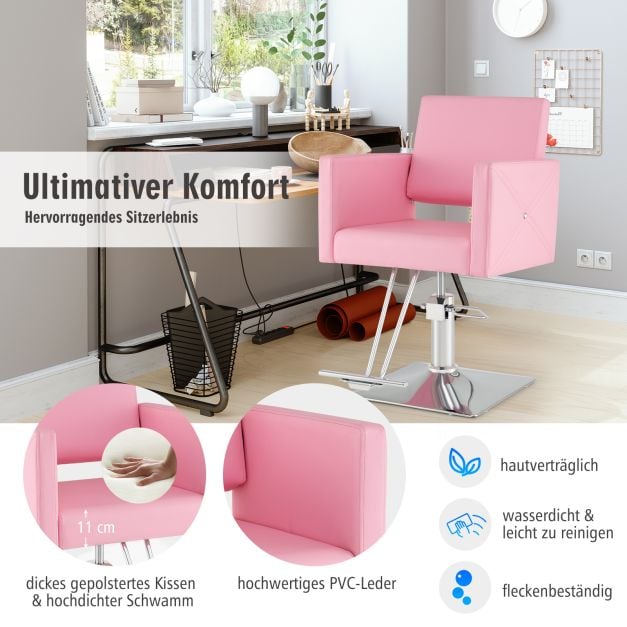 Coast Kappersstoel Roze – Hydraulische Salonstoel met Voetsteun – 63,5 x 79 x 94,5-110 c