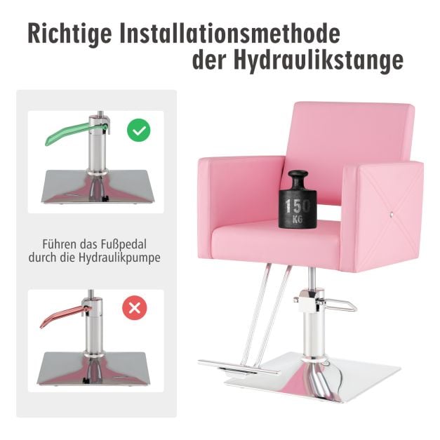 Coast Kappersstoel Roze – Hydraulische Salonstoel met Voetsteun – 63,5 x 79 x 94,5-110 c