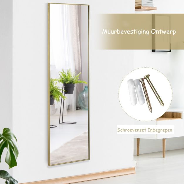 Coast Wandspiegel – Volledig Lichaamsniveau – Met Verstelbare Hanghaken – 37 x 120 cm – Gouden Kader