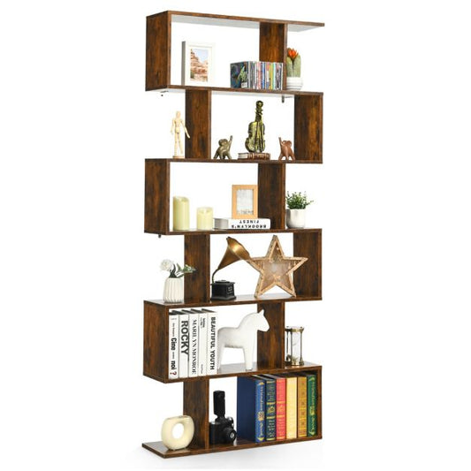 Coast Boekenkast – S-vormig & 6 Vakken – 80 x 23 x 191 cm – Bruin