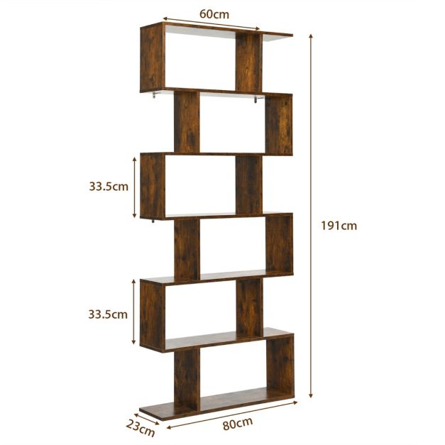 Coast Boekenkast – S-vormig & 6 Vakken – 80 x 23 x 191 cm – Bruin