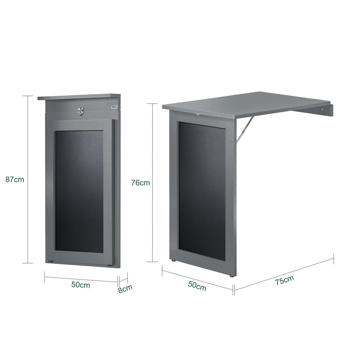 SoBuy FWT20-HG - Inklapbare Wandtafel - met Krijtbord - 50 x 175 x 76 cm - Grijs