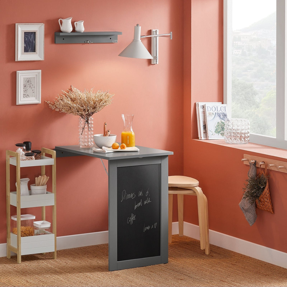 SoBuy FWT20-HG - Inklapbare Wandtafel - met Krijtbord - 50 x 175 x 76 cm - Grijs