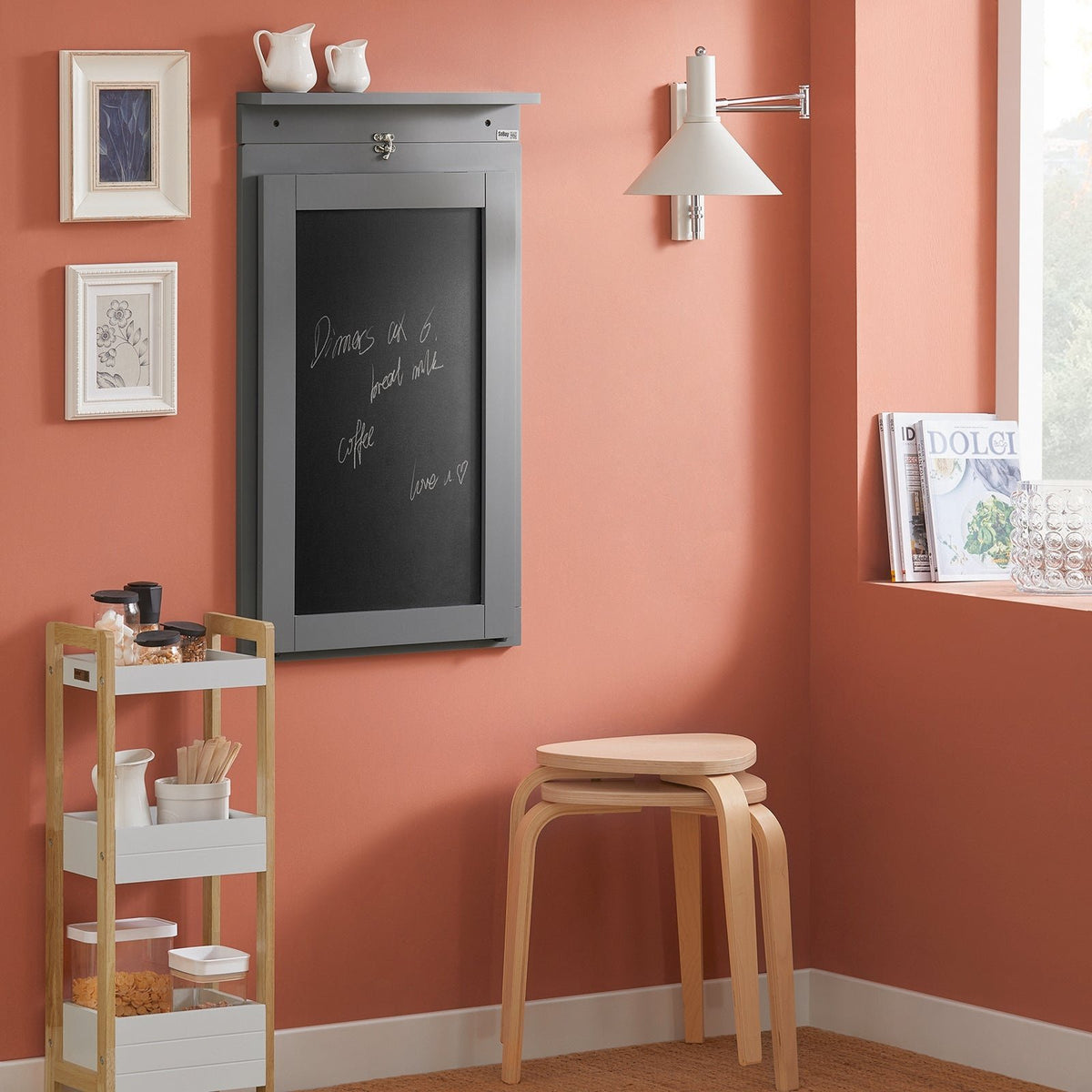 SoBuy FWT20-HG - Inklapbare Wandtafel - met Krijtbord - 50 x 175 x 76 cm - Grijs