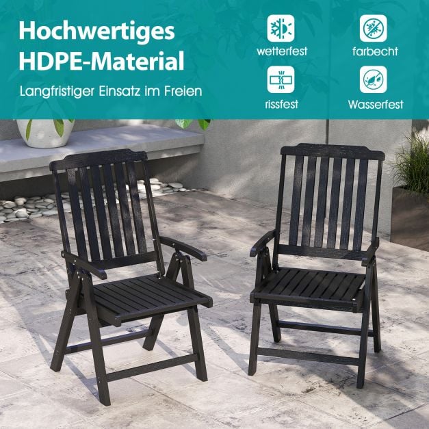 Coast Tuinstoel Zwart – Opvouwbare Kunststof Stoel met Hoge Rugleuning – 55 x 63 x 101 cm