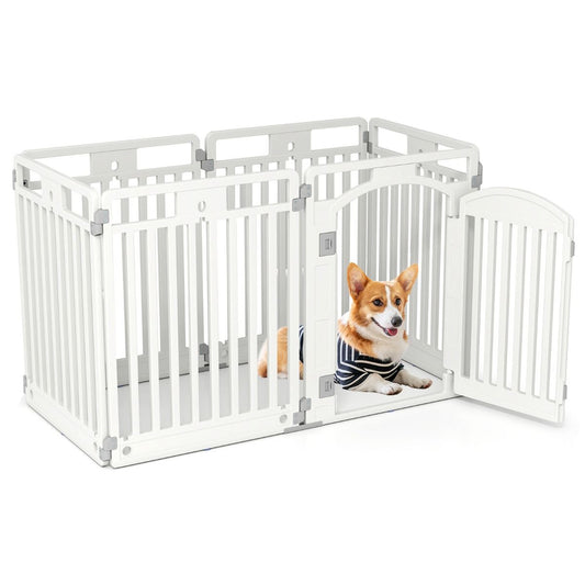 coast Vouwbare Puppyren 129 x 65 x 81 cm – Wit – 6 Panelen met Afsluitbare Deur & Grondpennen
