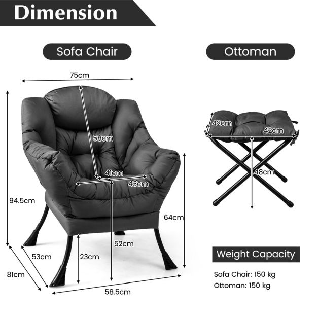 Coast Fauteuil – Met Armleuning, Zijvak, Voetsteun & Krukje – Grijs