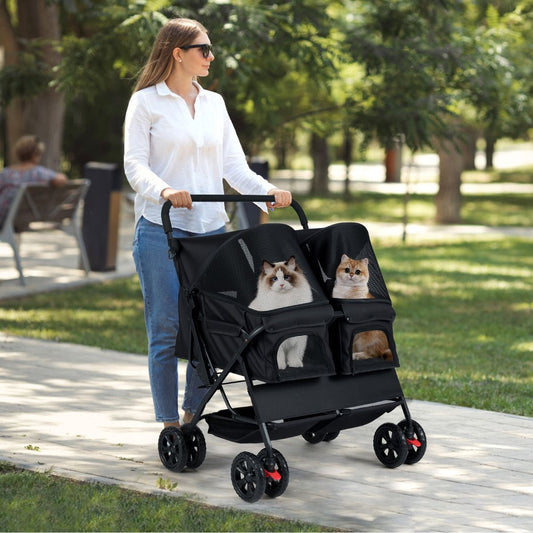 Coast Dubbele Hondenbuggy Zwart – 80 x 72 x 101 cm – Opvouwbaar met 2 Zitplaatsen