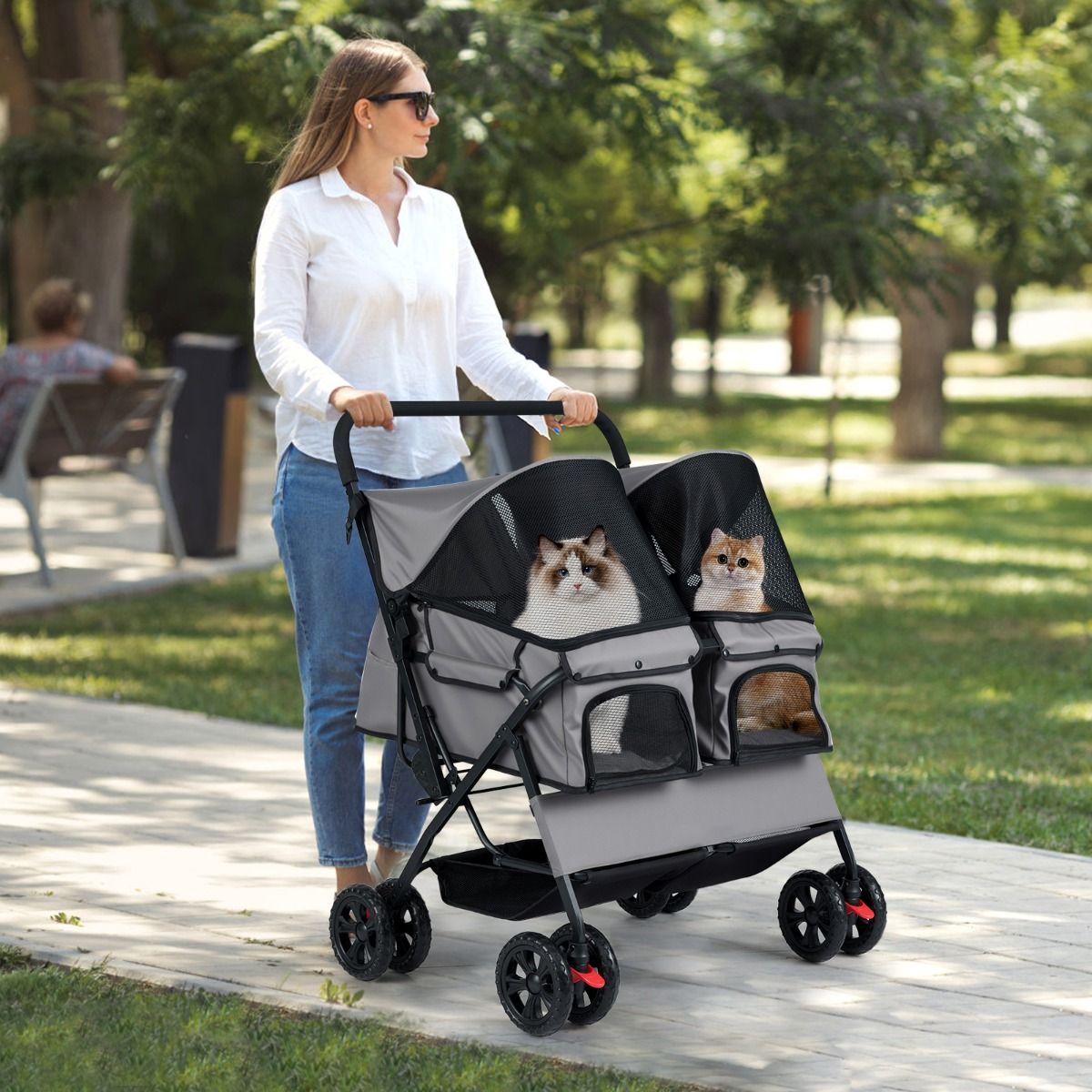 Coast Dubbele Hondenbuggy Grijs – 80 x 72 x 101 cm – Opvouwbaar met 2 Zitplaatsen