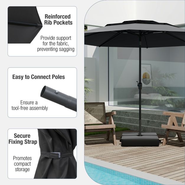 Coast Parasol 300 cm – 3-Laagse Tafelparasol met Kantelmechanisme en Handslinger – Zwart