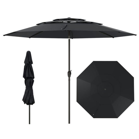 Coast Parasol 300 cm – 3-Laagse Tafelparasol met Kantelmechanisme en Handslinger – Zwart