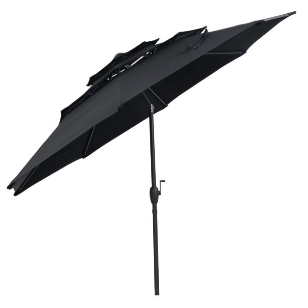 Coast Parasol 300 cm – 3-Laagse Tafelparasol met Kantelmechanisme en Handslinger – Zwart